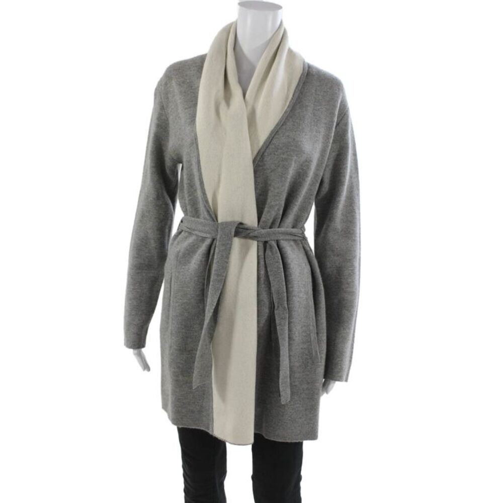 Raffi Women Wool Blend V Neck Cardigan Gray Long Sleeve Size S